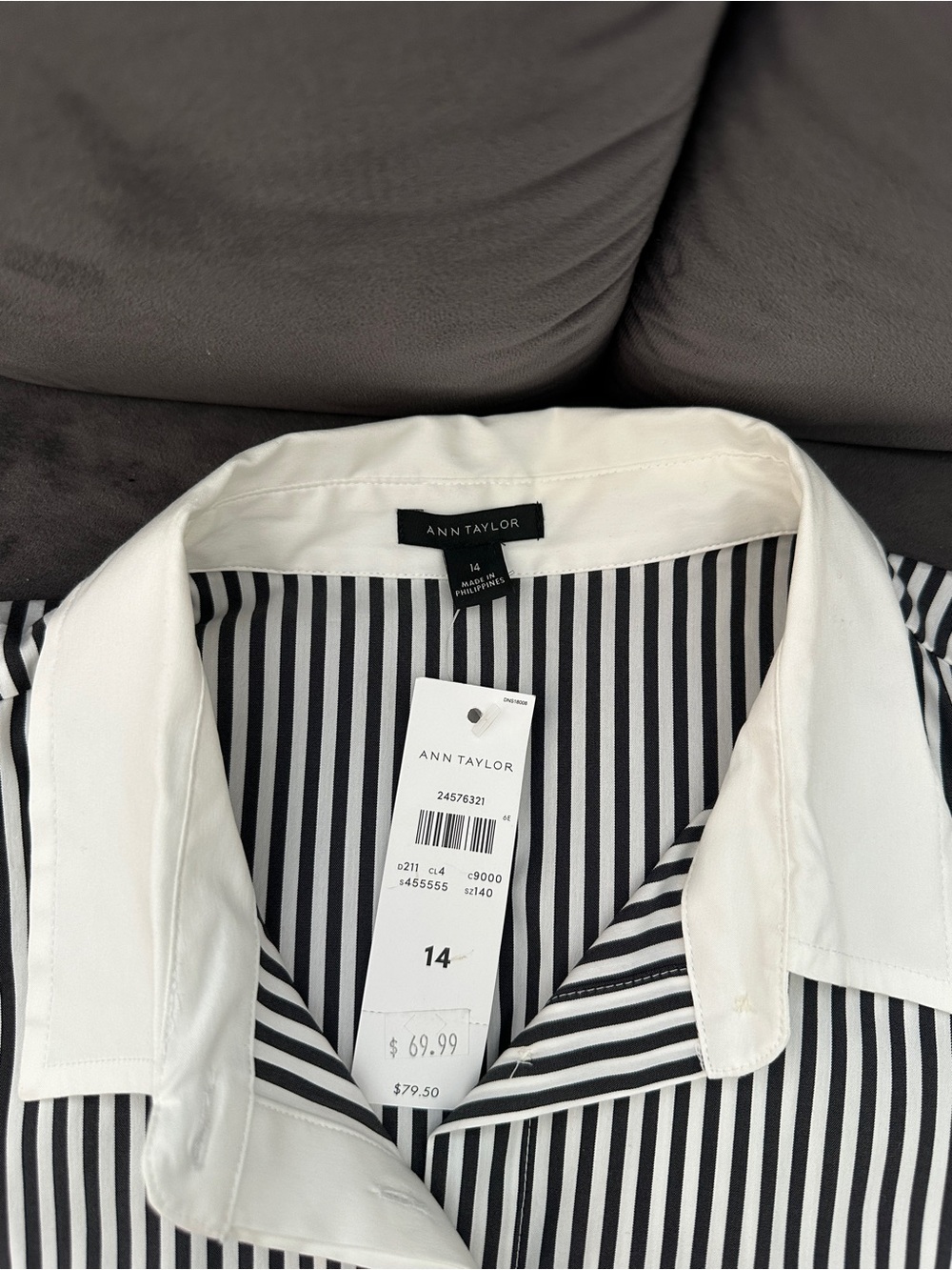 Ann Taylor Black and White Vertical Stripe Dress Shirt - Picture 4 of 5